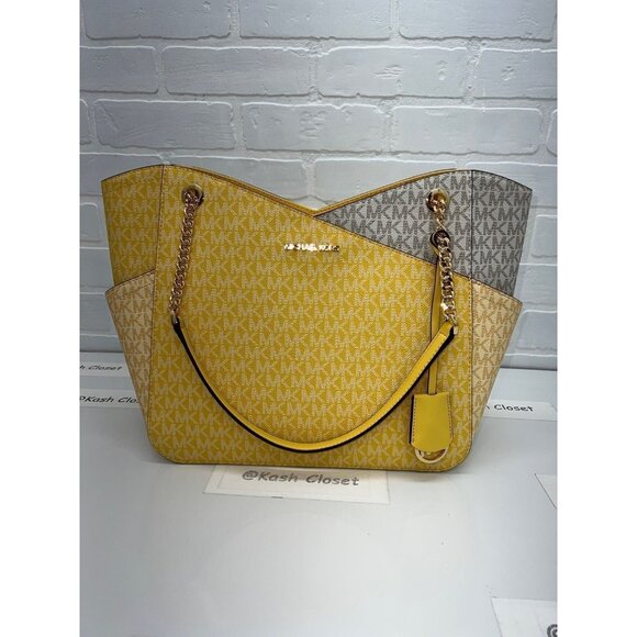 Michael Kors shoulder tote bag xchain large jet set MK signature daffodil Multi - Picture 7 of 12
